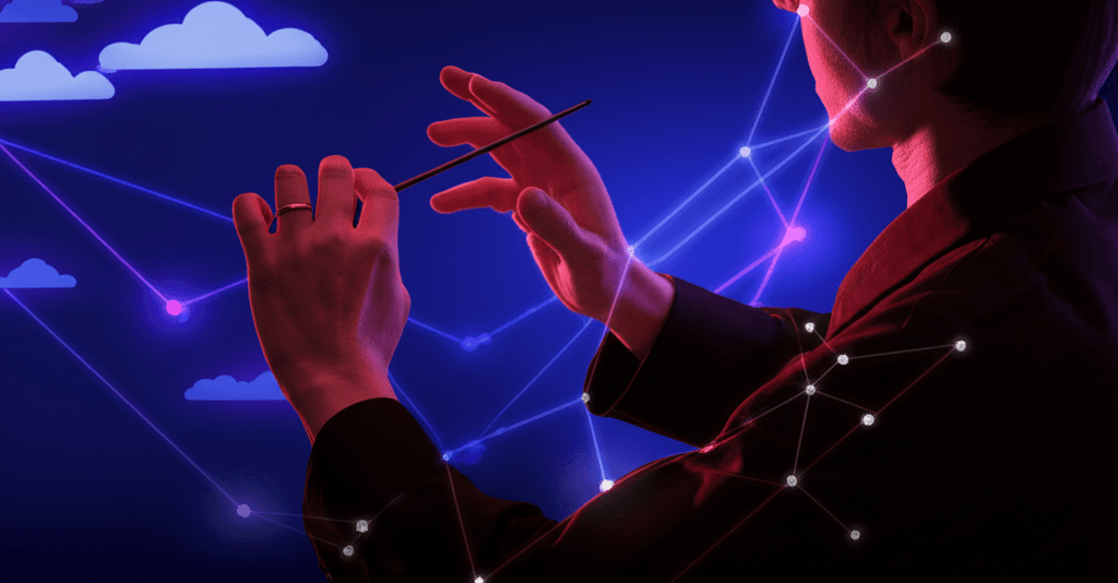 Modern API integration and orchestration workflow diagram showing interconnected enterprise systems